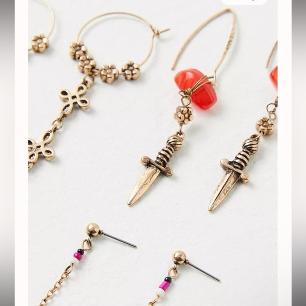 Free People Gold and Pink Multi-Style Earrings - Picture 2 of 3